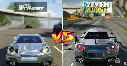 Two car racing games displayed side by side, showcasing their graphics and gameplay features in a competitive comparison.